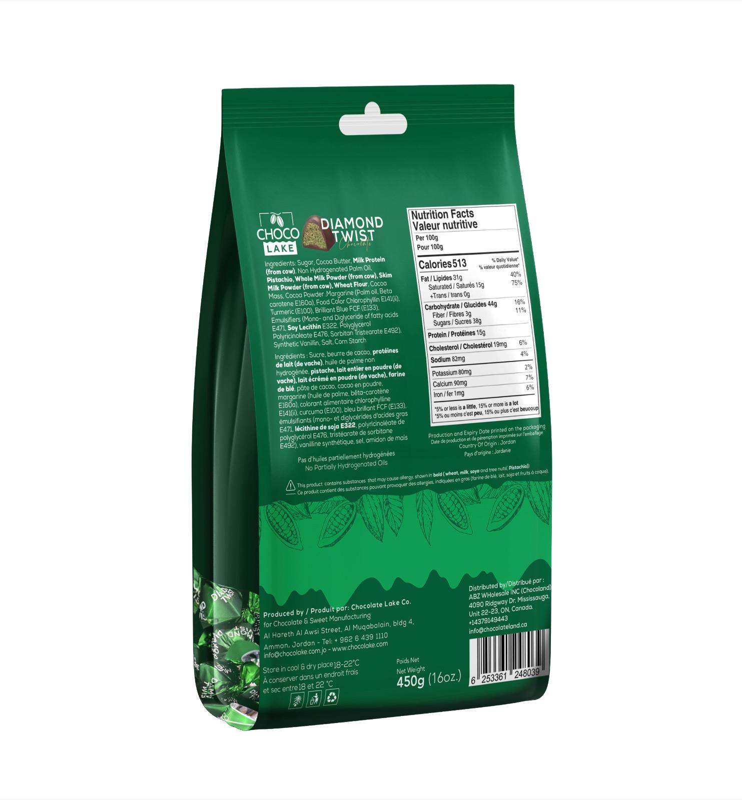 Sac Diamond Twist Pistachio Kunafa 450 grammes (style Dubaï)