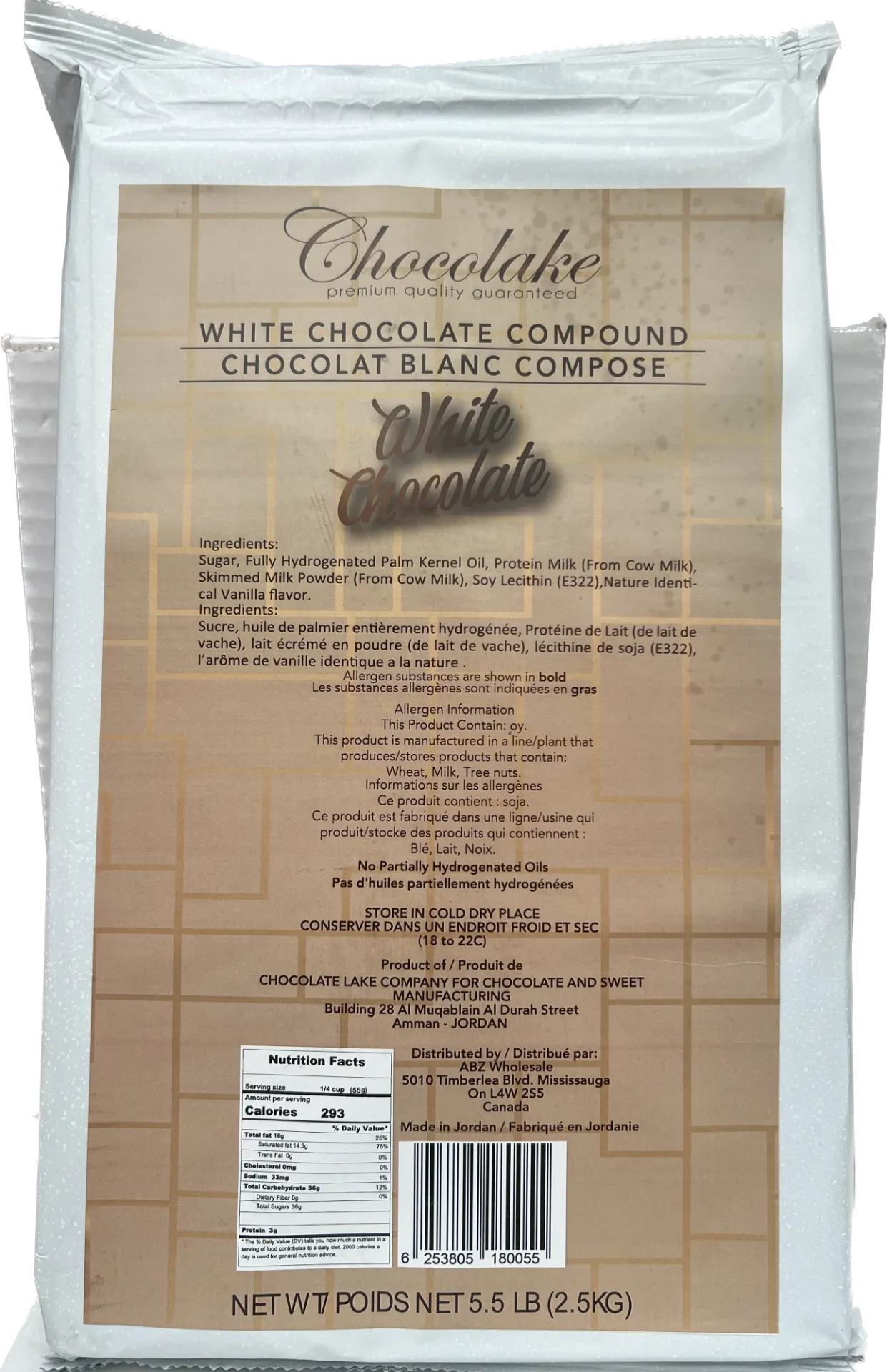 [1122] White Chocolate Block 2.5 Kg - 8 Blocks \ Carton