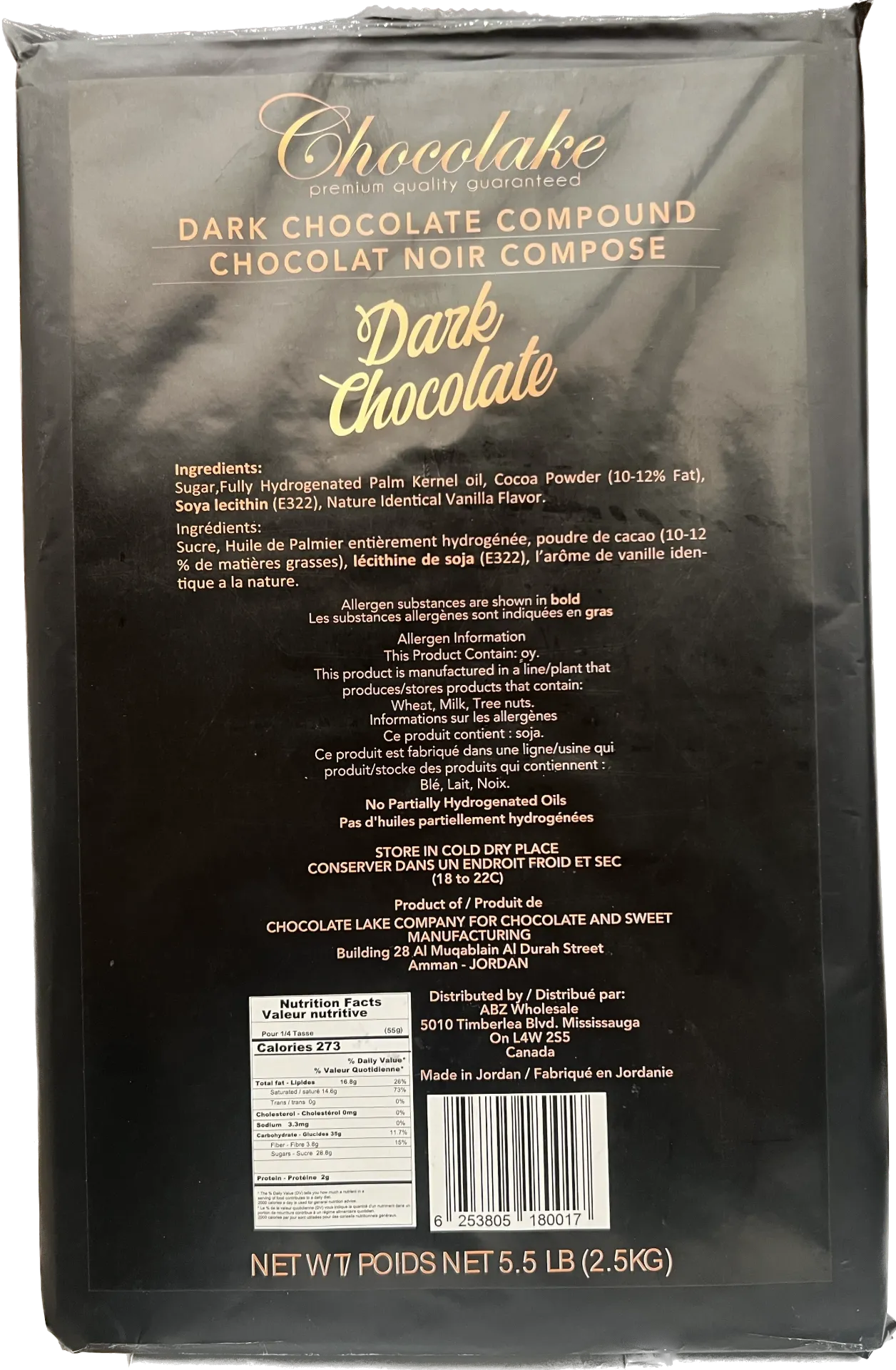 Dark Chocolate Block 2.5 Kg - 8 Blocks \ Carton